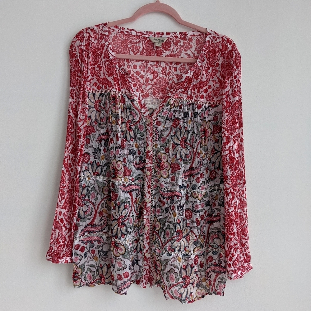 Lucky Brand Button down Paisley crepe blouse